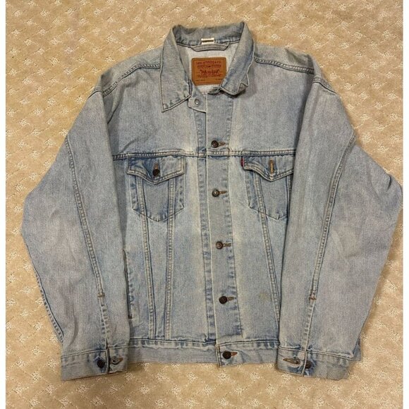 Other - Levi's Denim Jacket Men's XL Light Wash Harley-Davidson Back Patch Biker Custom